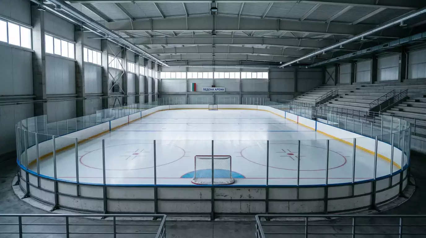Хокейна пързалка в България със стандартни IIHF размери, илюстрираща българския хокеен контекст