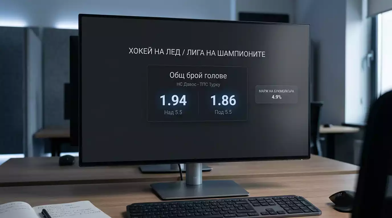 Илюстрация на маржа на букмейкъра, вграден в коефициентите на хокеен пазар
