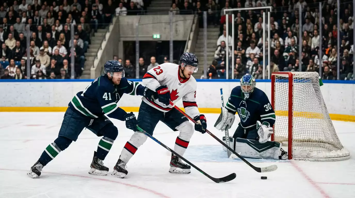 Натоварен мач от дългия редовен сезон на NHL между два силни отбора