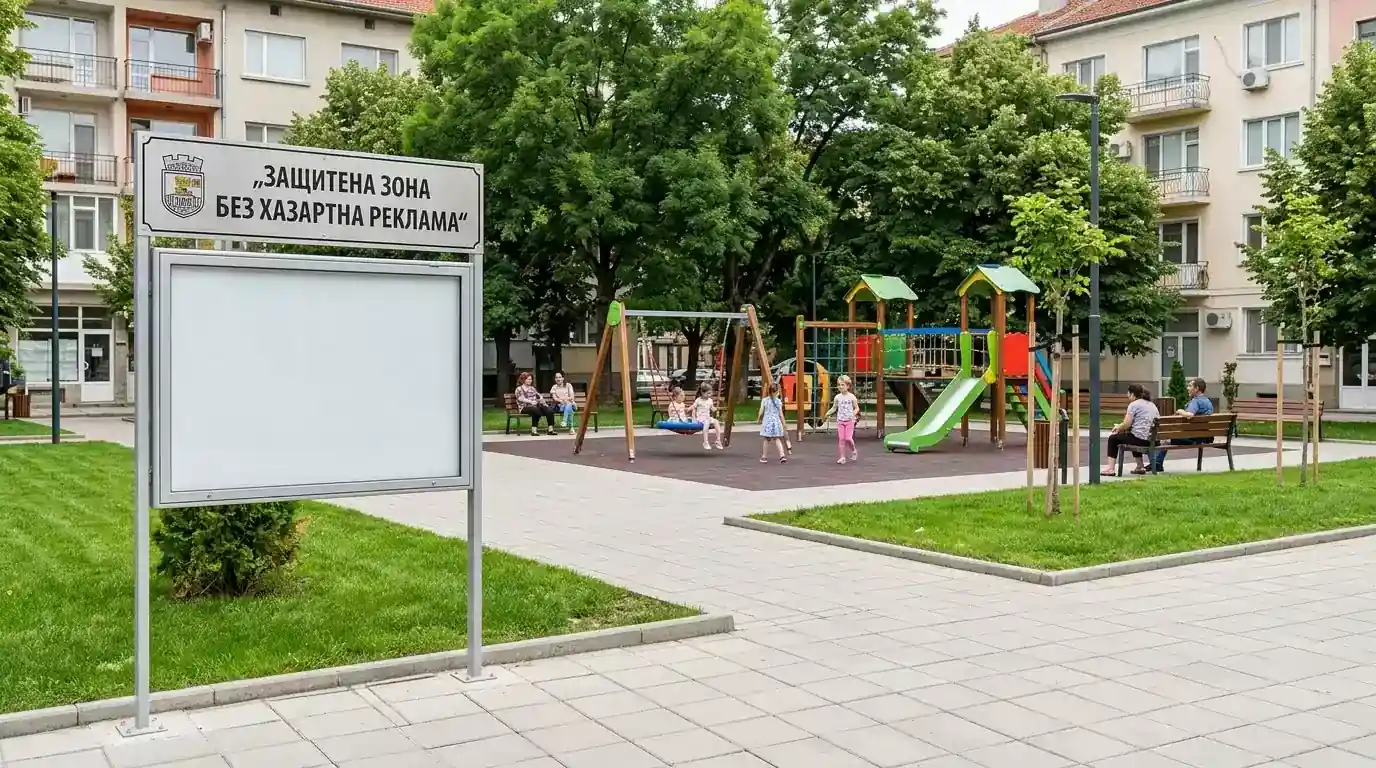 Защитена зона около детска площадка без хазартна реклама в България